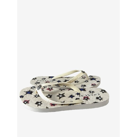 Coach Abbigail 8B Flip Flops Red White Blue Stars Americana Rubber Chalk Summer - Picture 2 of 16
